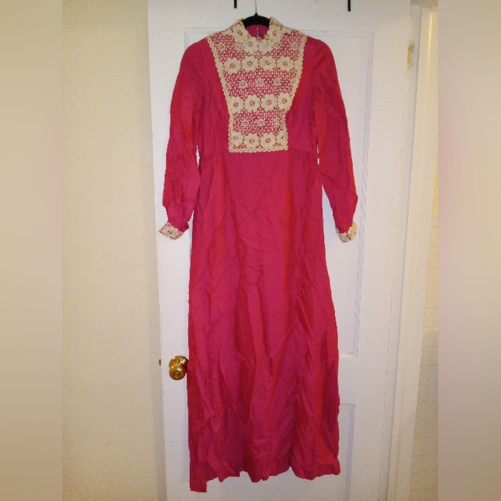 Vintage union made pink and white maxi dress edwardian Lace Romantic